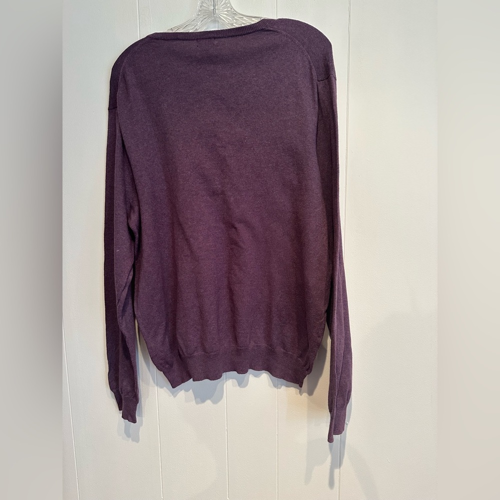 J Crew Cotton Cashmere Sweater Purple V Neck Lightweight Knit Pullover Large - Picture 4 of 8